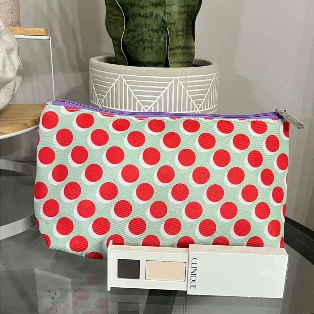 Clinique Eyeshadow Duo 4X Bone/Grey Matters plus Red Polka Dot Bag ~NEW~